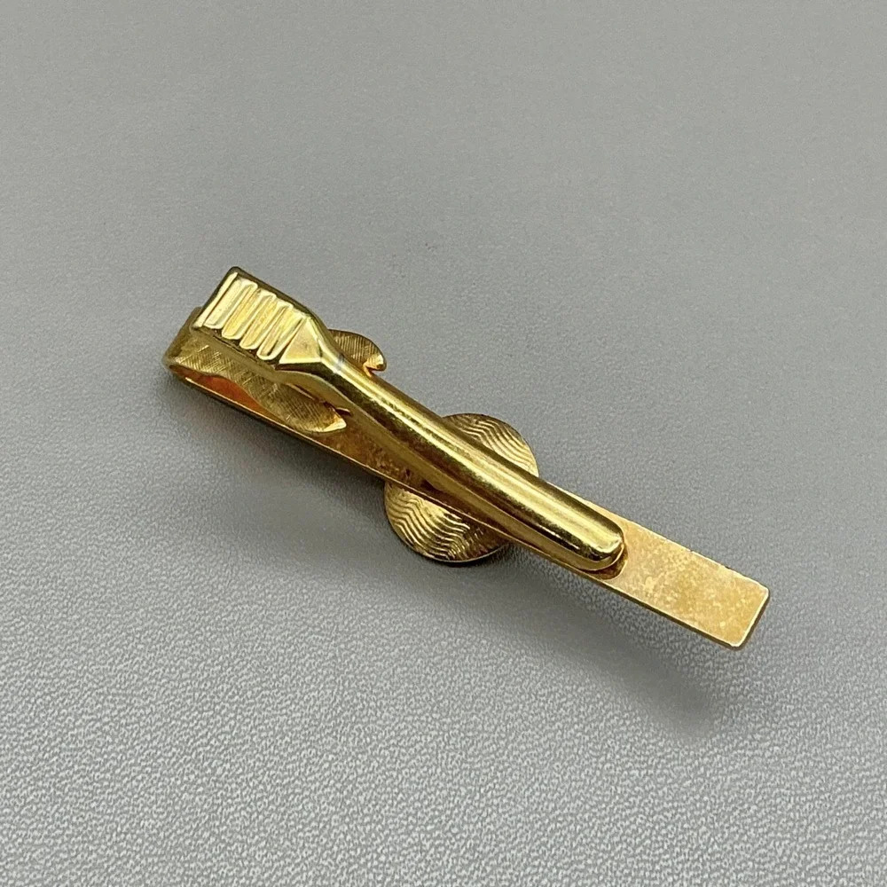 Vintage Tie Clip Gold Tone Genuine Green Jade Cabochon Men's Necktie Bar